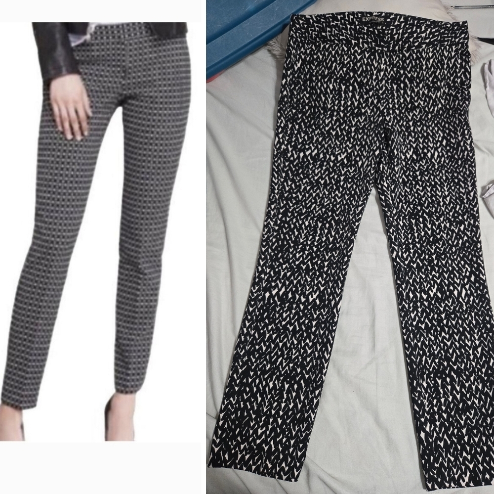 Express Women's Mid Rise Columnist Pants Ankle Cropped Ivory/black Pants Sz 4